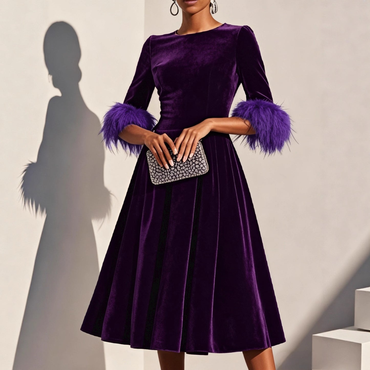 Women's Lady Temperament Elegant Round Neck Veet Dresses