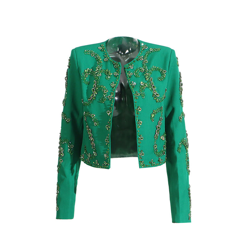 Trendy Beaded Design Long Sleeve Single-breasted Blazers