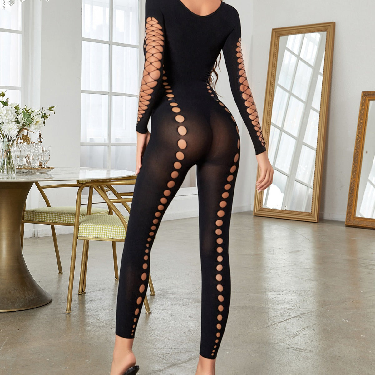 Autumn Mesh High Waist Long-sleeved Female Sexy Women's Jumpsuit/clothing