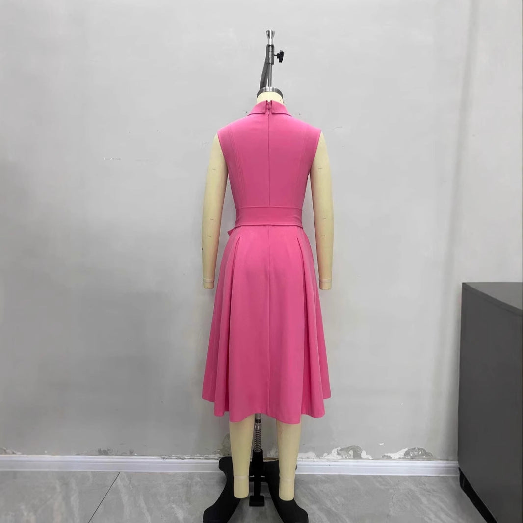 Women's Design Stand Collar Sleeveless Elegant French Dresses