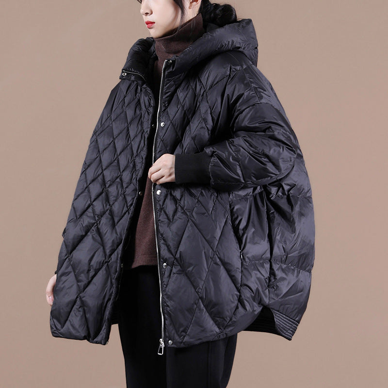 Women's Artistic Rhombus Hooded Light White Duck Down Jackets