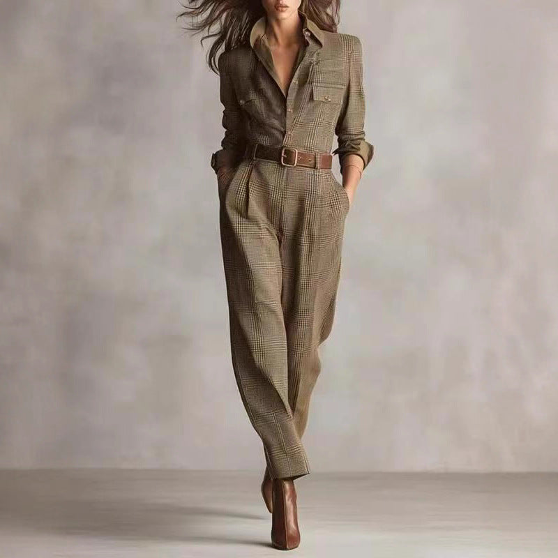 Women's Autumn Classic Retro Plaid Cargo Overalls Jumpsuits