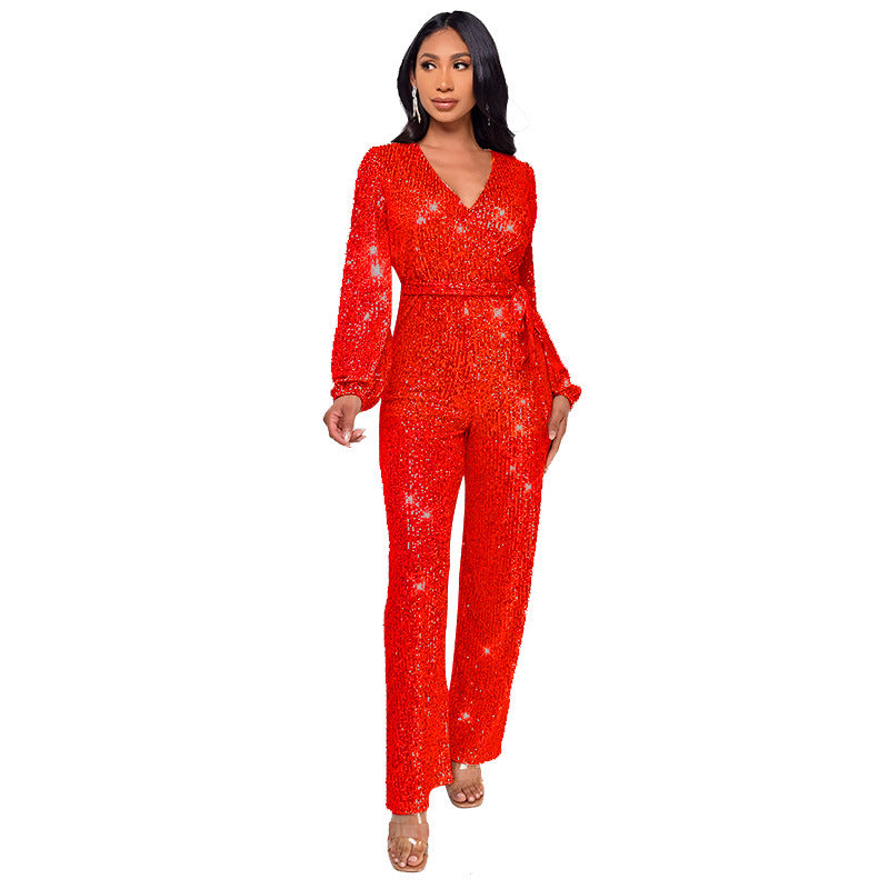 Women's Long Sleeve Summer High Waist Wide Jumpsuits