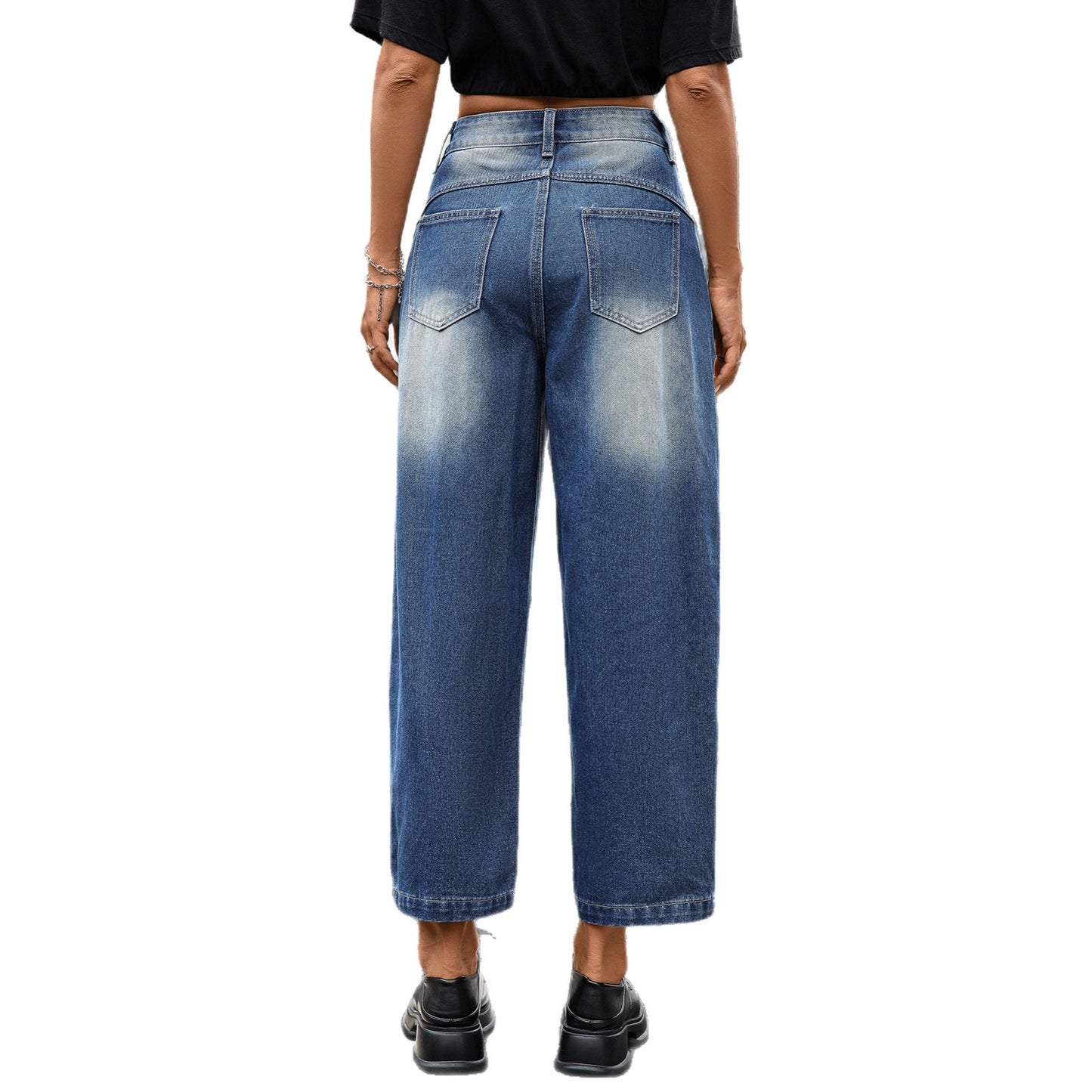 Street Washed Worn Straight Loose High Women's Jeans