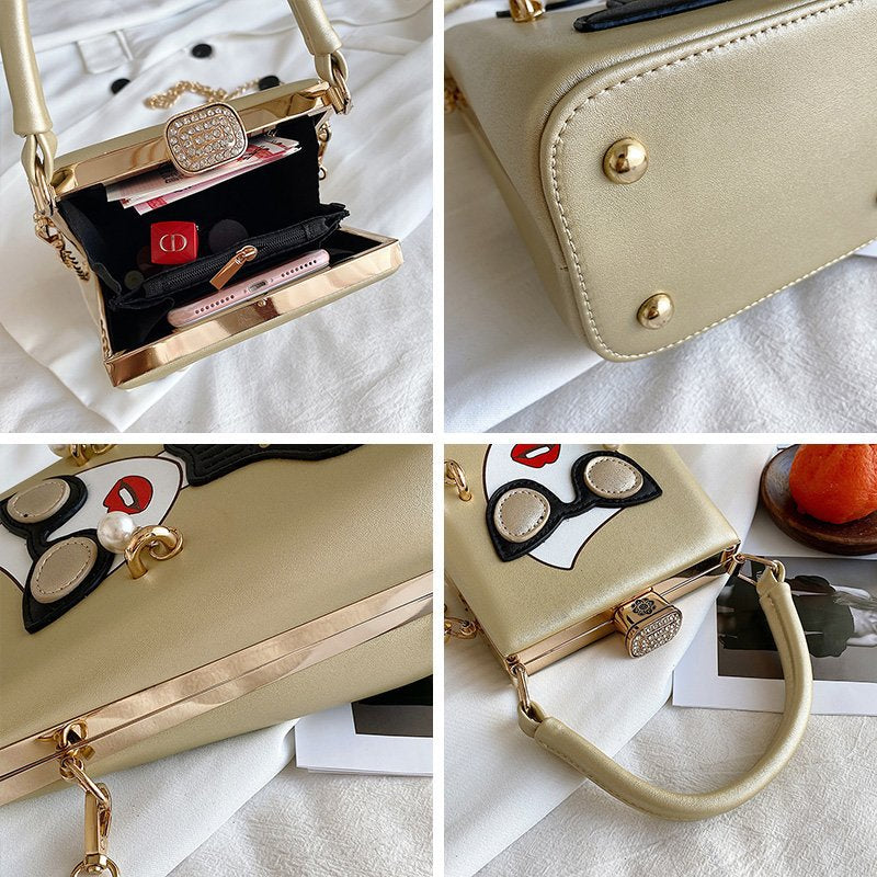 Women's Beauty With Glasses Portable Minority Chain Crossbody Bags