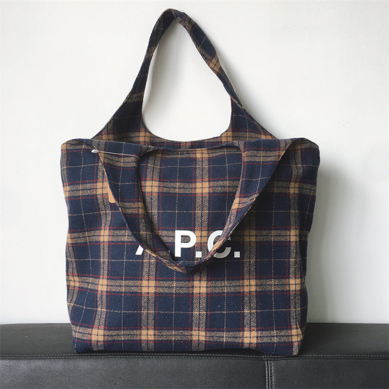 Women's & Men's & Woolen Plaid Printed Canvas Shopping Tote Bags