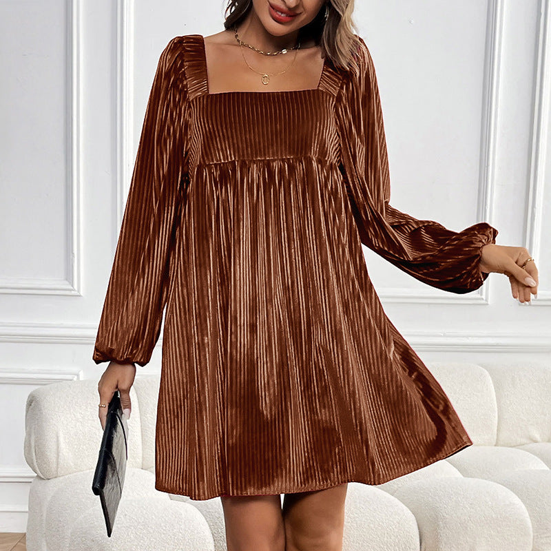 Party Texture Clothes Veet Square Collar Dresses
