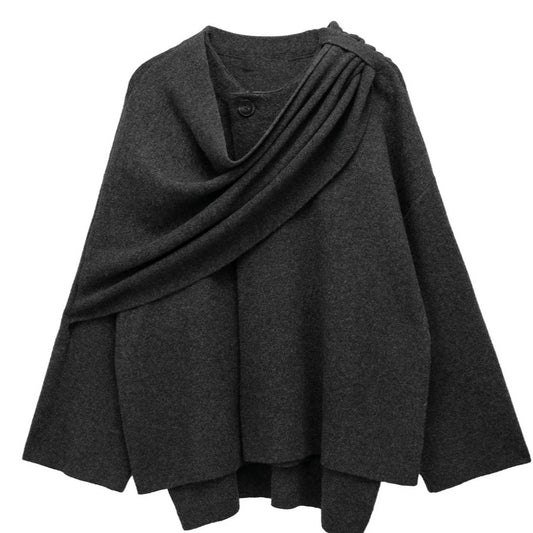 Women's Beautiful Asymmetric Short-sleeved Scarf Knitted Coats
