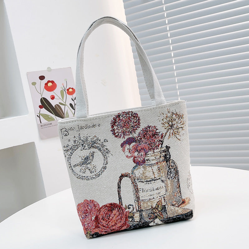 Ethnic Style Canvas Jacquard Embroidered Cartoon Handbags