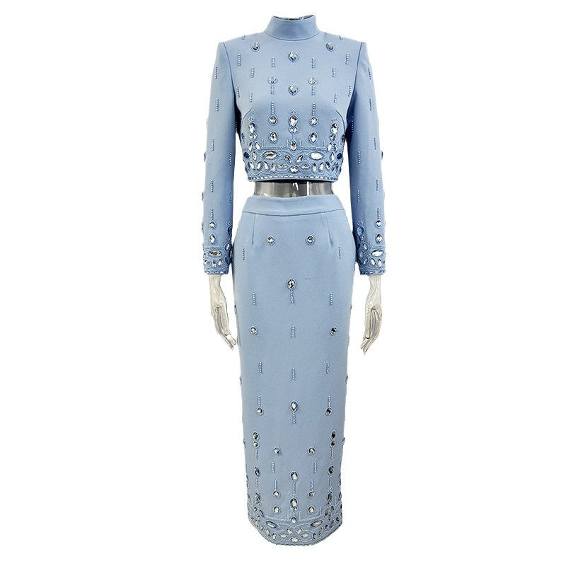 Fashion Bead Diamond Inlaid Dress Two-piece Suits