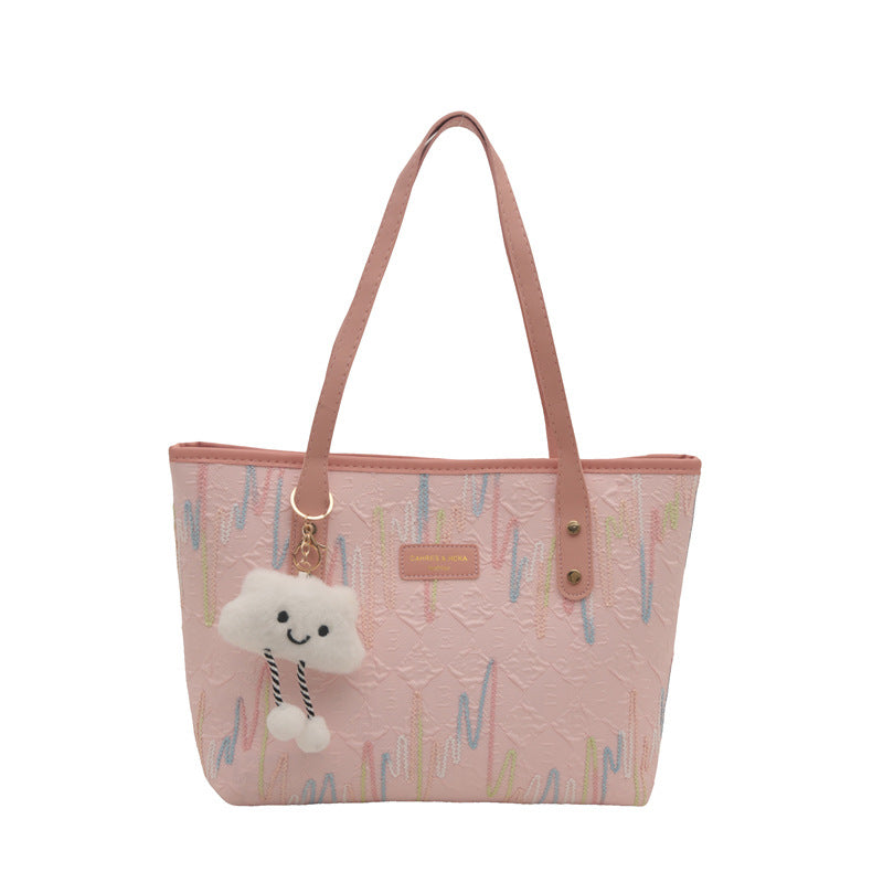 Women's Fashion Pure Color Trendy Embroidery Thread Leisure Commute Tote Bags