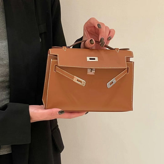 Women's First-generation Layer Leather Half Wax Line Genuine Bags