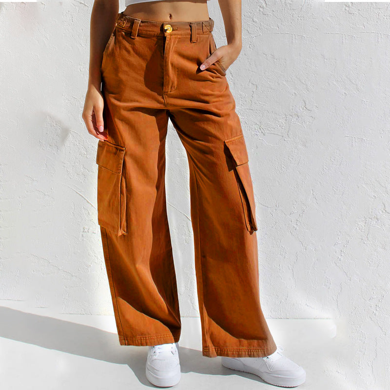 Casual Loose Wide Leg Straight Cargo Jeans