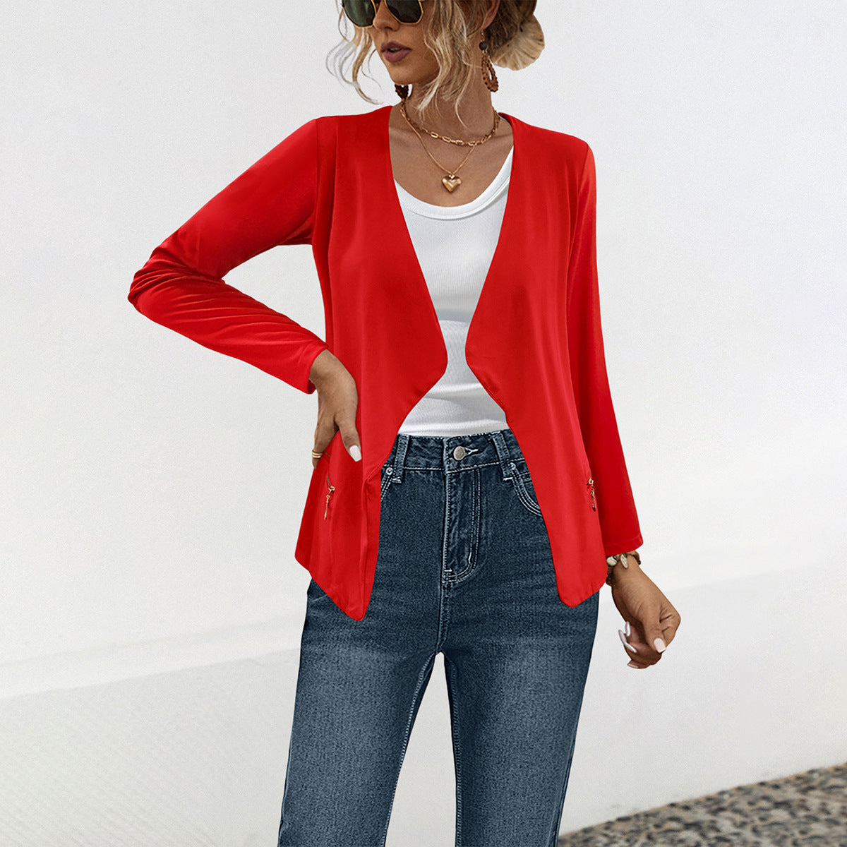 Durable Popular Solid Color Zipper Lapel Jackets