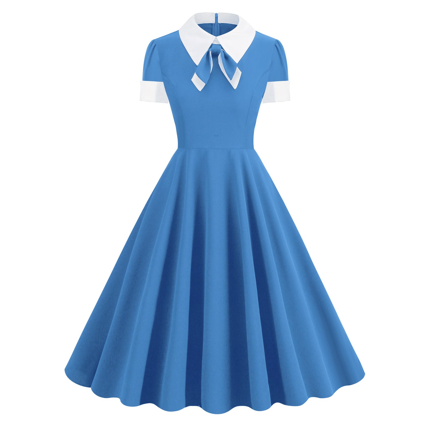 Bow Contrast Color Retro Large Swing Dresses