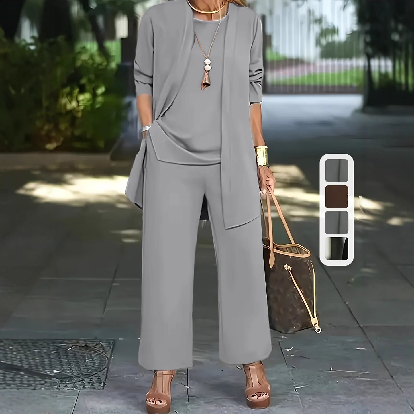 Women's Color Leisure Commute Trousers Long Sleeve Three-piece Set Fashion Casual Suit