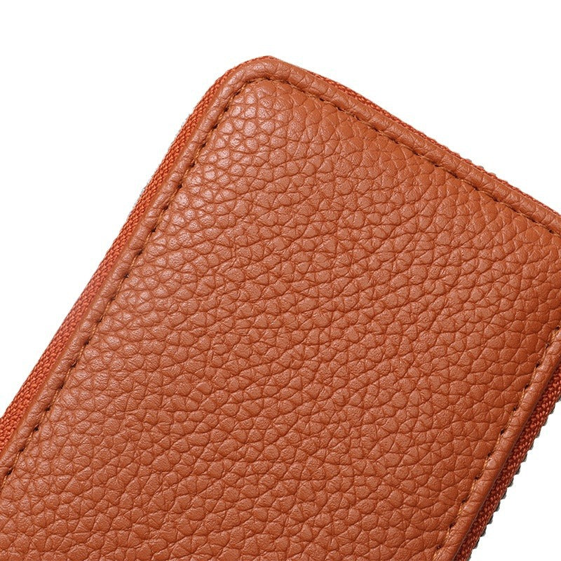 Expanding Large Capacity Metal Zipper Litchi Card Holder