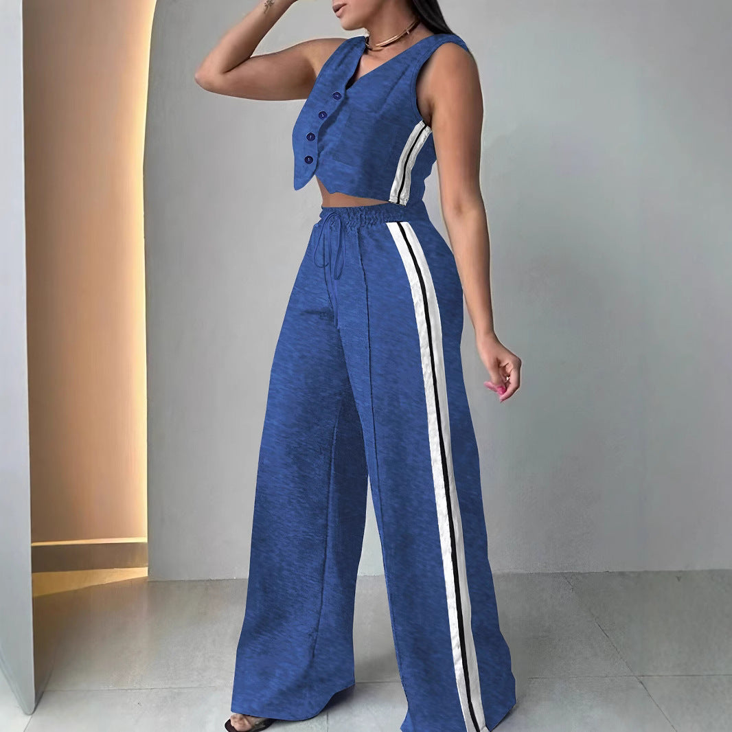 Women's Wear Pocket Sleeveless Cropped Set Fashion Casual Suit