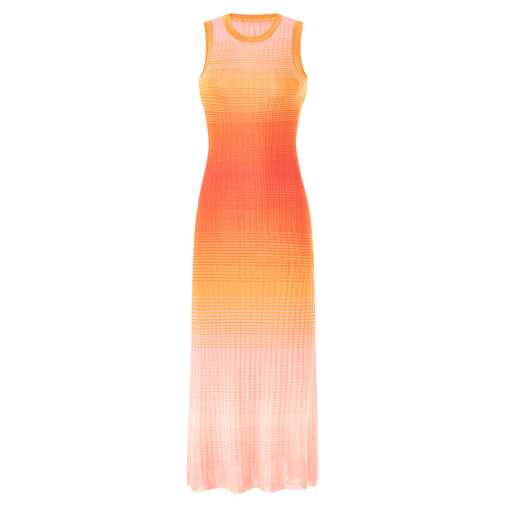 Summer Sleeveless Jumper Dress Gradient Rainbow Three-color Dresses