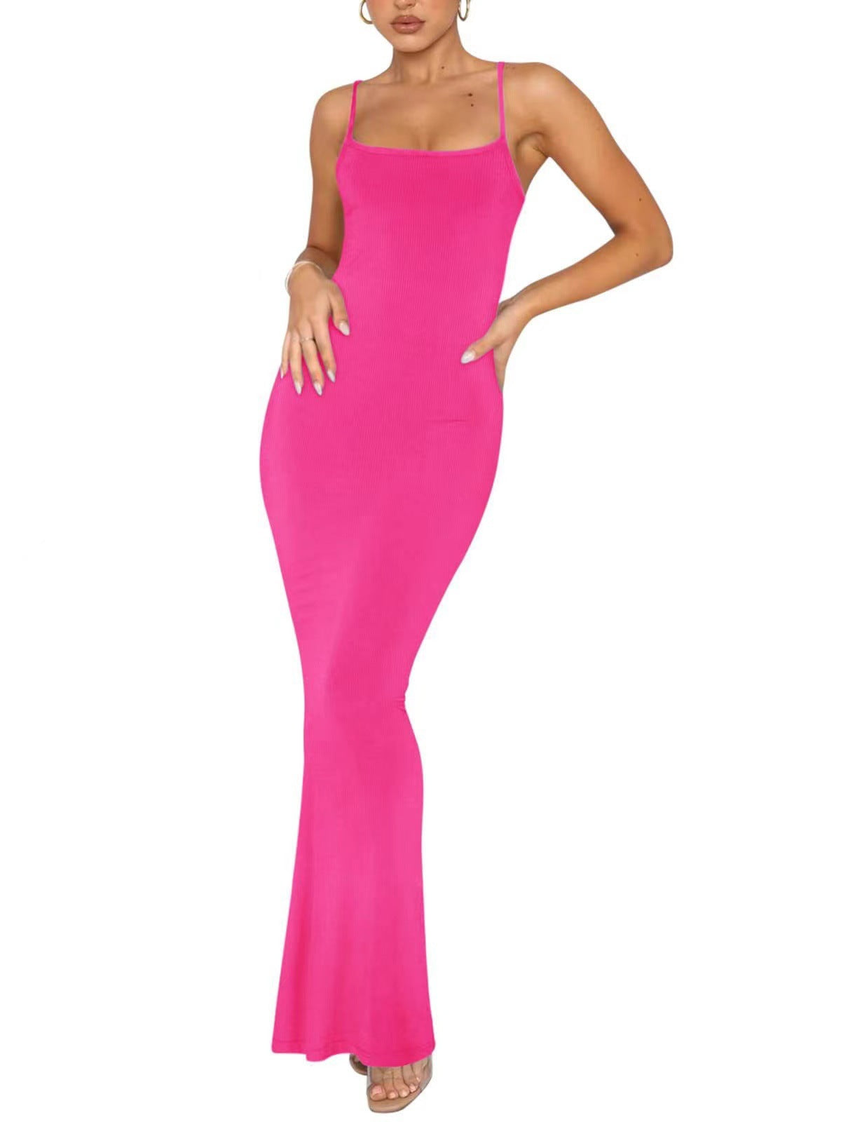 Women's Summer Solid Color Sling Casual Bottoming Rest Sexy Long Dress