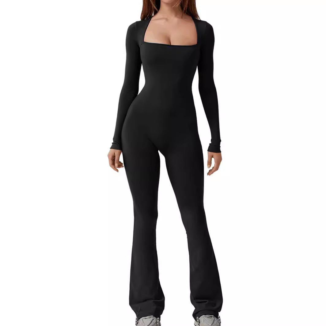 Women's Hip Lift Square Collar Wide Leg High Jumpsuits