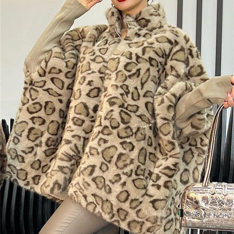 Women's Leopard Print Imitation Fur Winter Slimming Coats