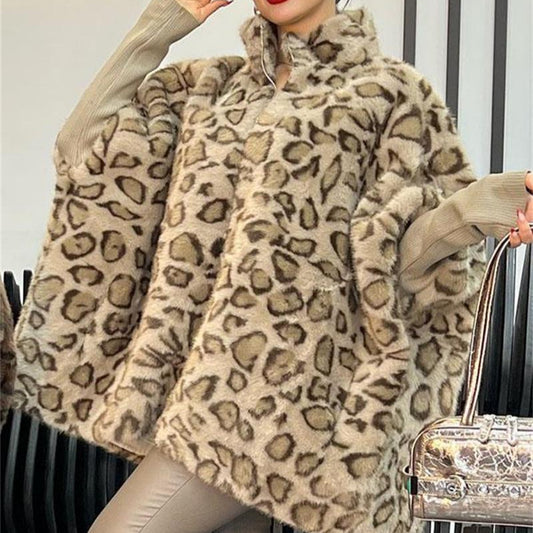 Women's Leopard Print Imitation Fur Winter Slimming Coats