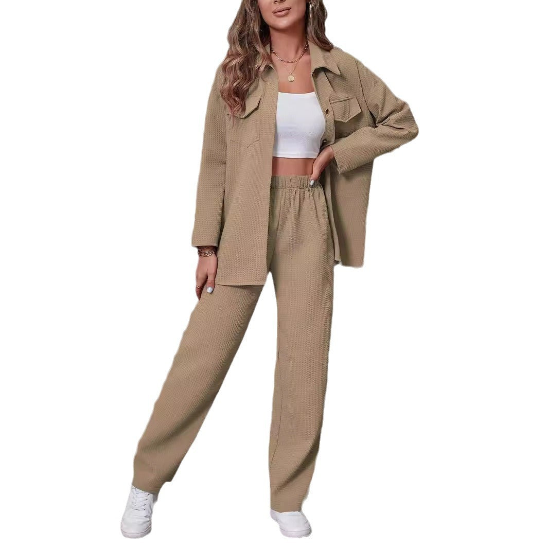 Women's Two Piece Set Trendy Waffle Lapel Suits