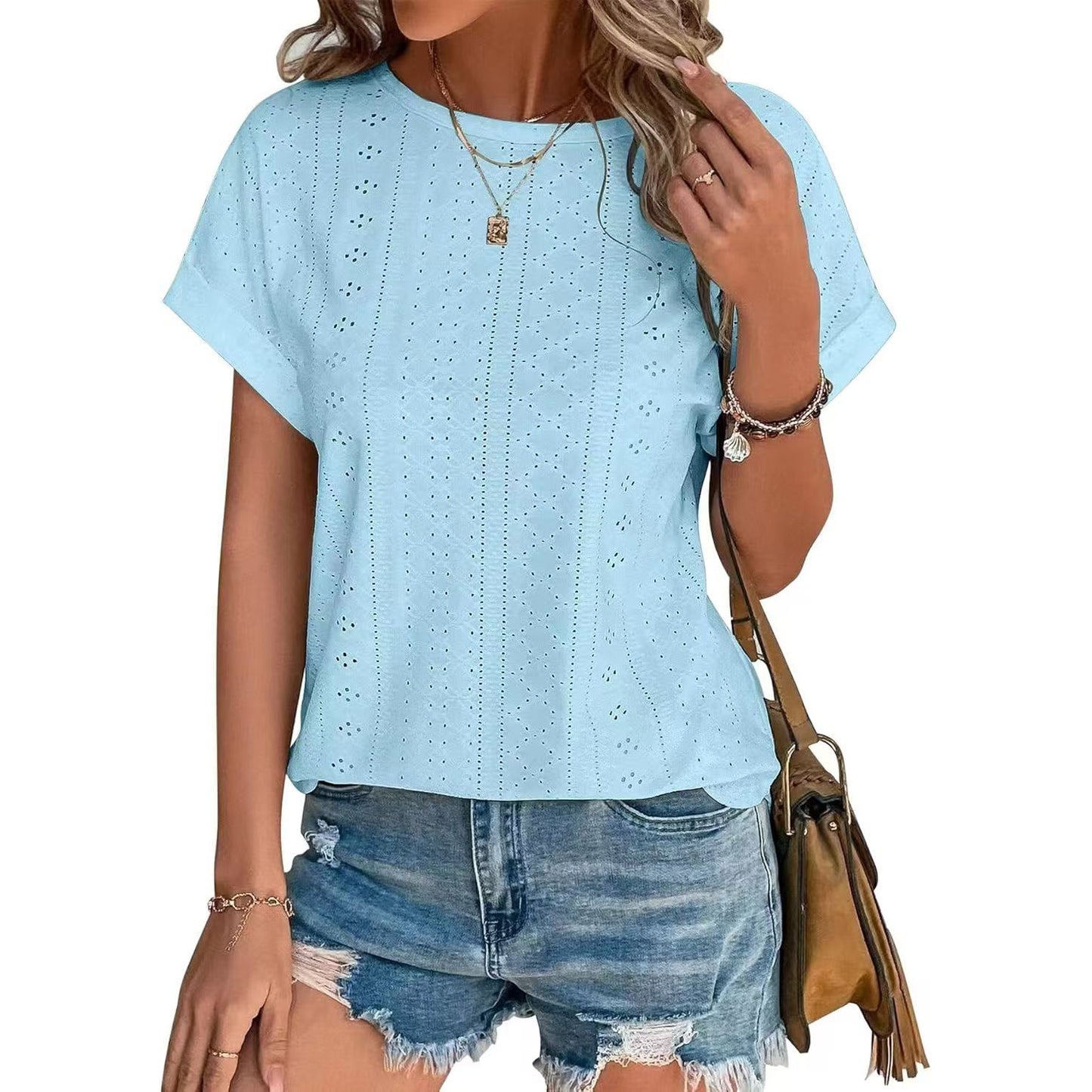 Women's Solid Color Round Neck Loose Sleeve Women's T-shirt