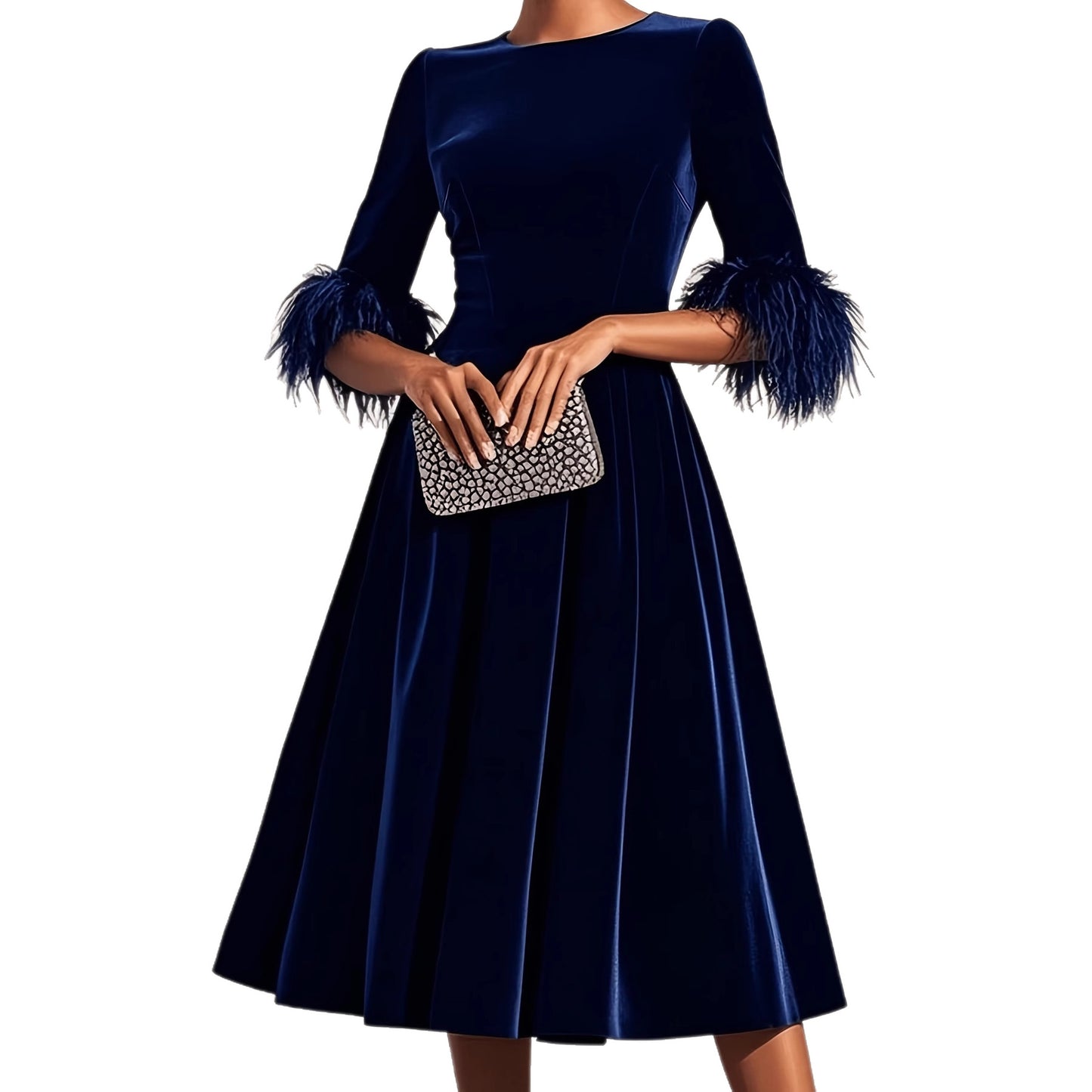 Women's Lady Temperament Elegant Round Neck Veet Dresses