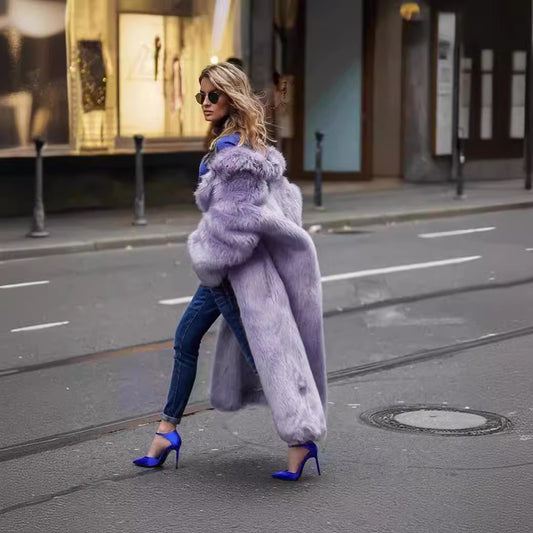 Women's Long Wool Fashionable Street Hipster Imitation Fur Coats