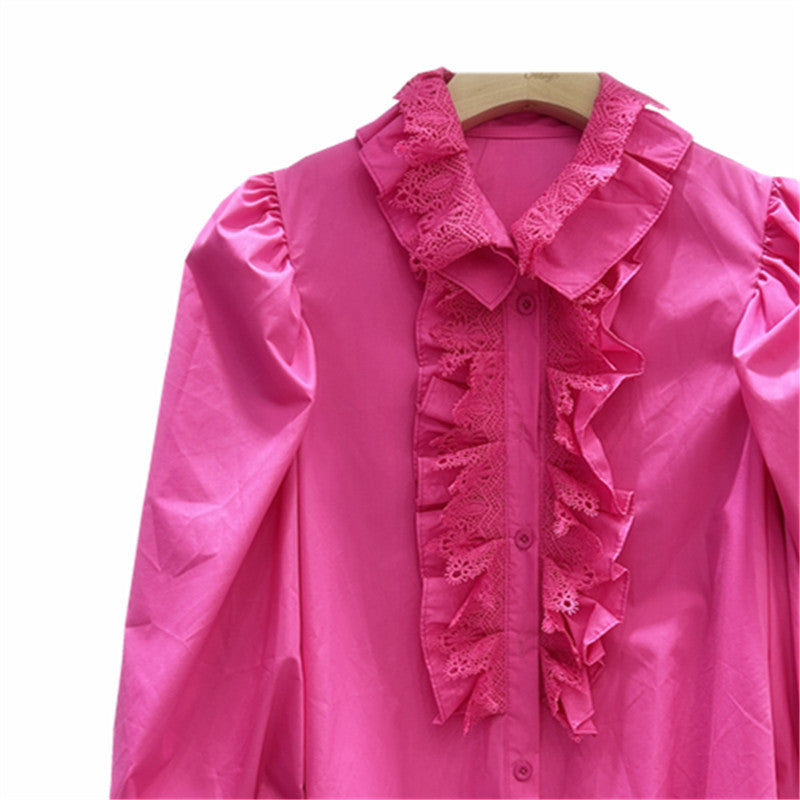 Women's French Style Classic Stitching Lace Pleated Blouses