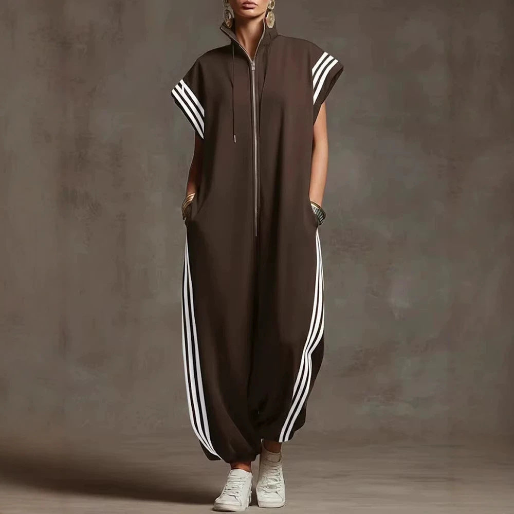 Women's Striped Contrast Color Fashion Casual Loose Women's Jumpsuit/clothing