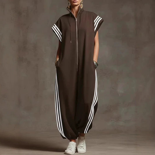 Women's Striped Contrast Color Fashion Casual Loose Women's Jumpsuit/clothing