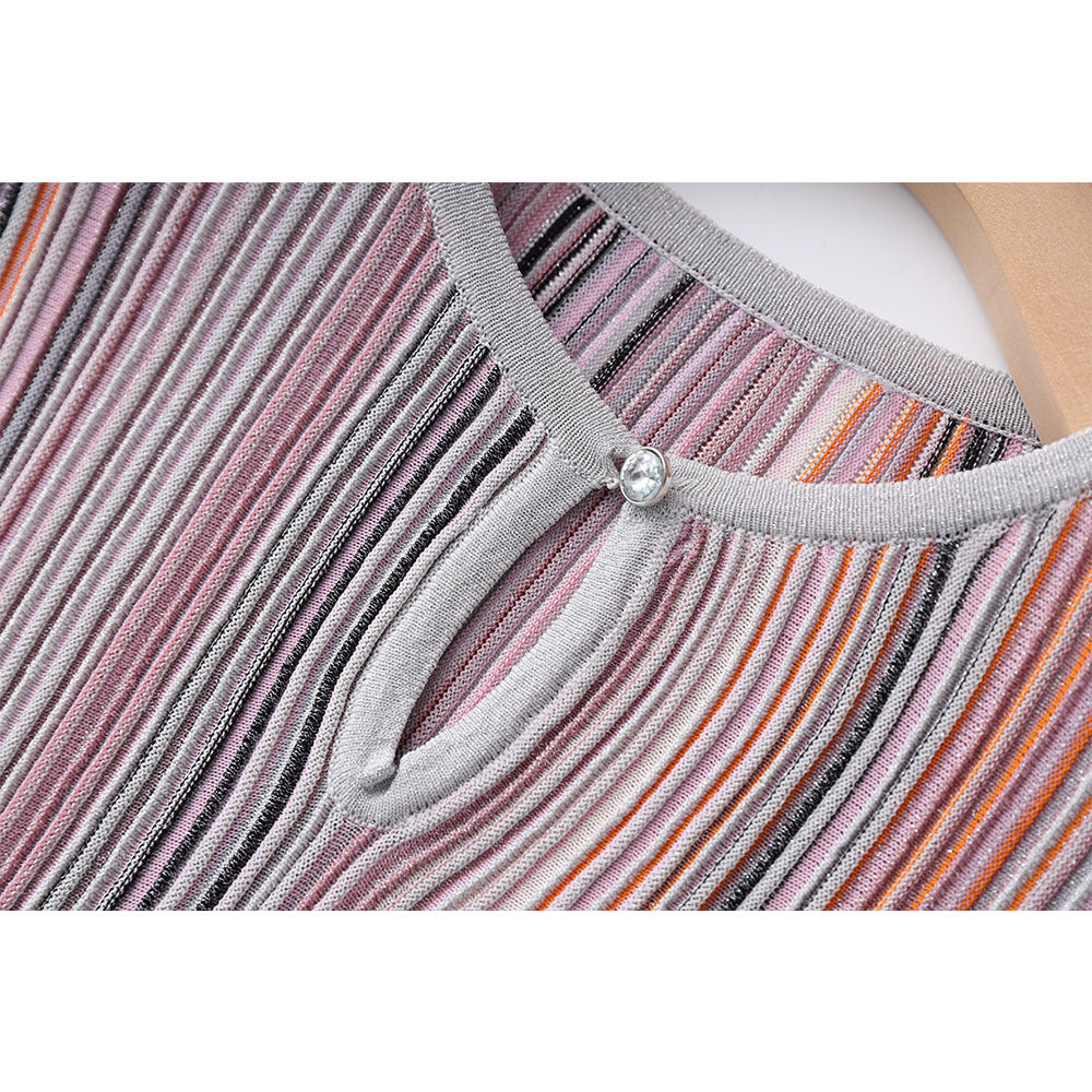 Color Matching Colorful Shiny Long Sleeves Small Round Neck Skirts