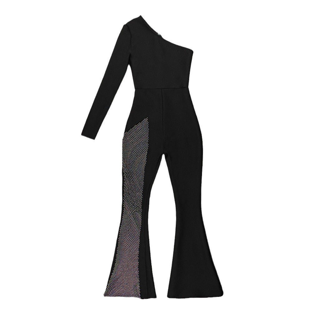 Women's Black Fashion Long Sleeve Sexy Tight Slimming Jumpsuits