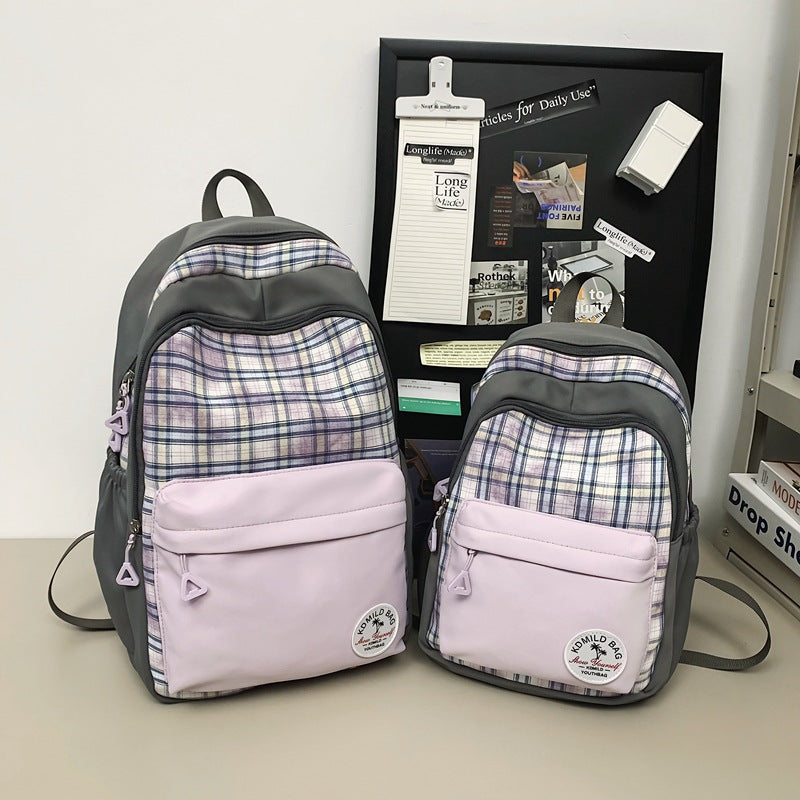 College Female Color Matching Plaid Male Backpacks