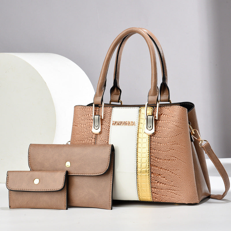 Women's Fashion Patchwork Three-piece Set Versatile Practical Handbags