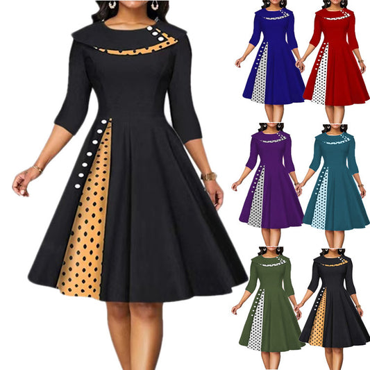 Women's Retro Polka Dot Cinched Swing Dress