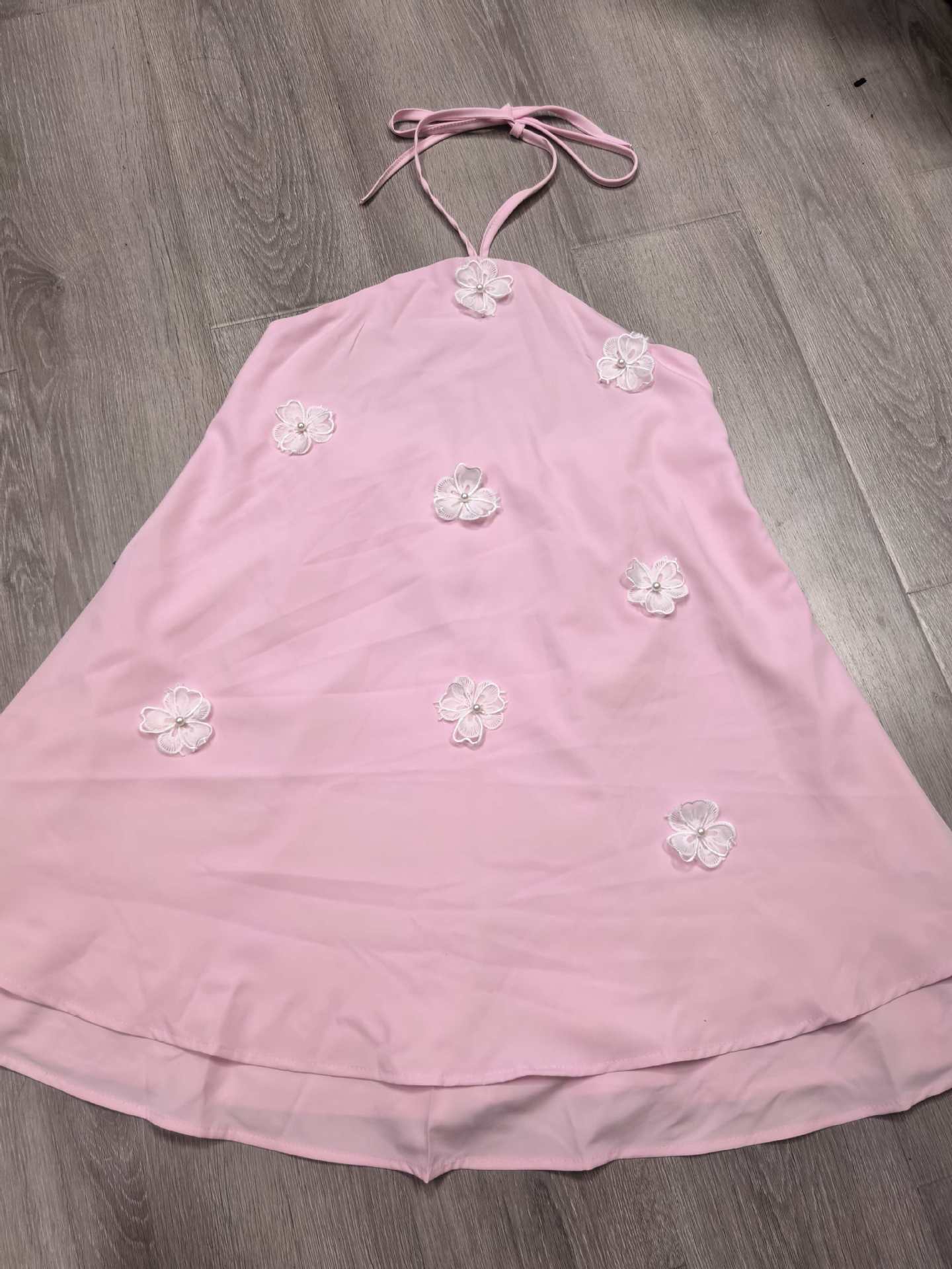 Women's Lux Pink Three-dimensional Flower Satin Sleeveless Sling Dress