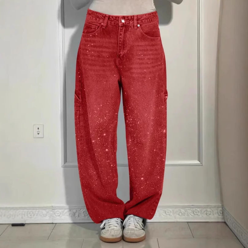 Women's Cool Fashion Starry Rhinestone Casual Jeans