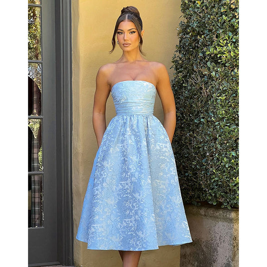 Women's Elegant Sexy Slim Jacquard Satin Tube Dresses