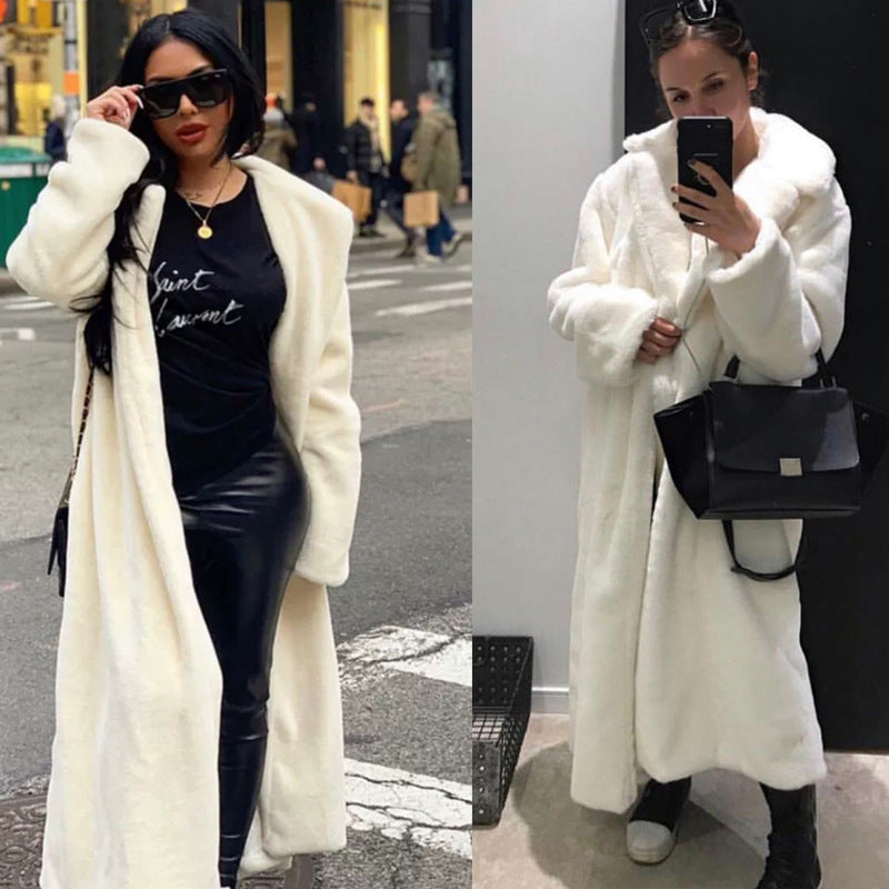 Women's Winter Faux Rabbit Fur Lengthened Knee-length Coats