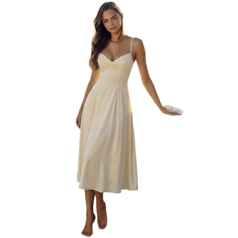 Women's Elegant Solid Color Fishbone Waist Slim Temperament Dress