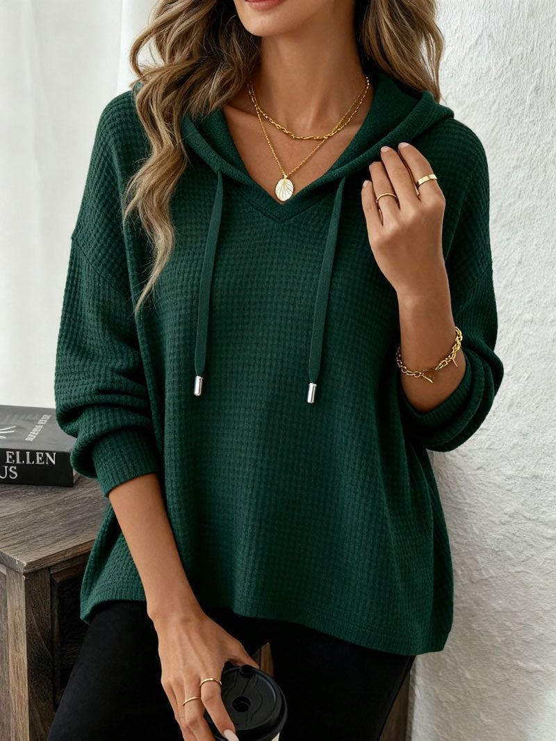 Women's Fashion Waffle Pullover Solid Color Hoodie Tops