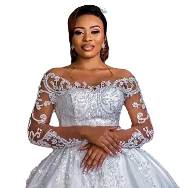 Screen Dress African Bridal Long Sleeve Diamond Decorations Wedding Dresses