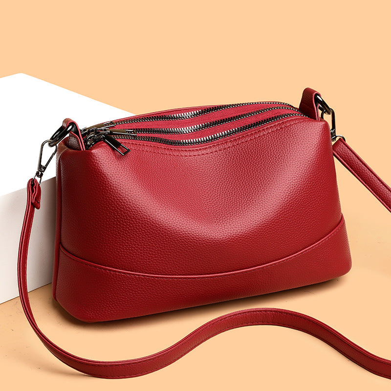 Women's Solid Color Large Soft Leather Capacity Commuter Crossbody Bags