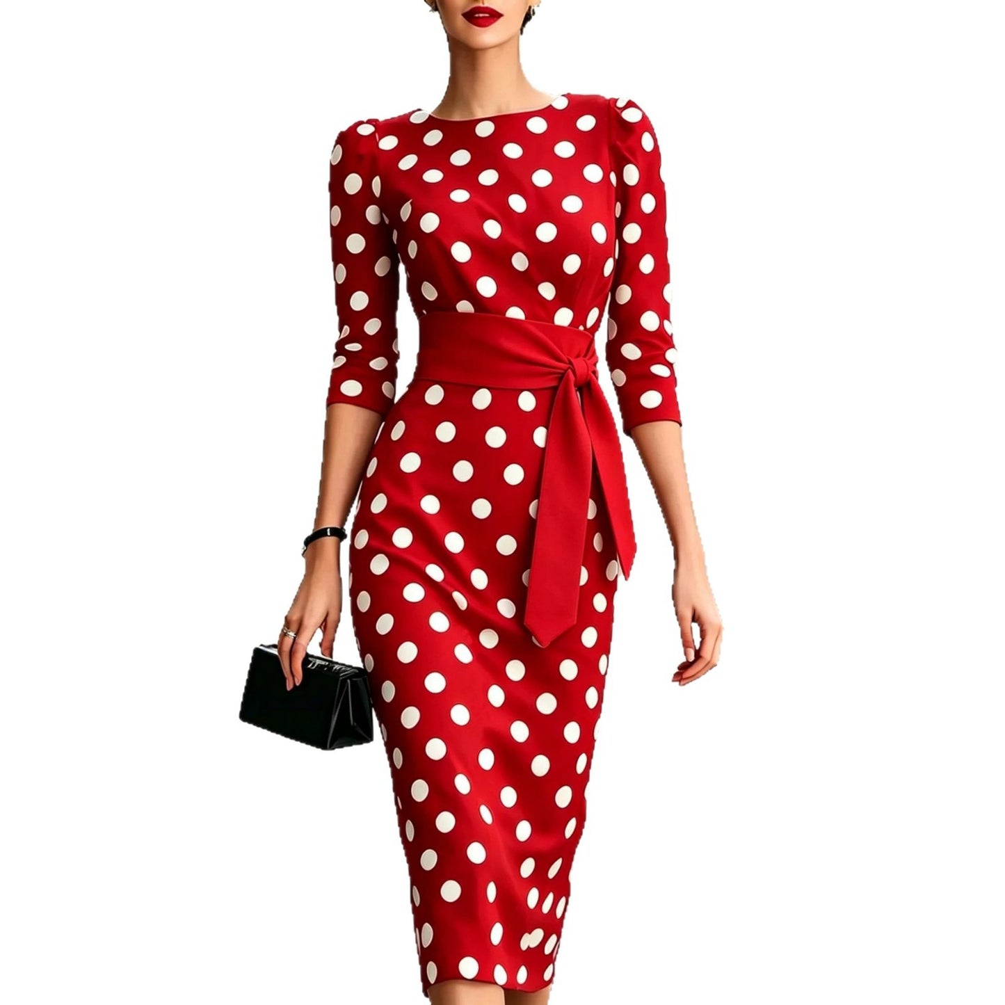 Women's Summer Fashion Elegant Polka Dot Sheath Dress