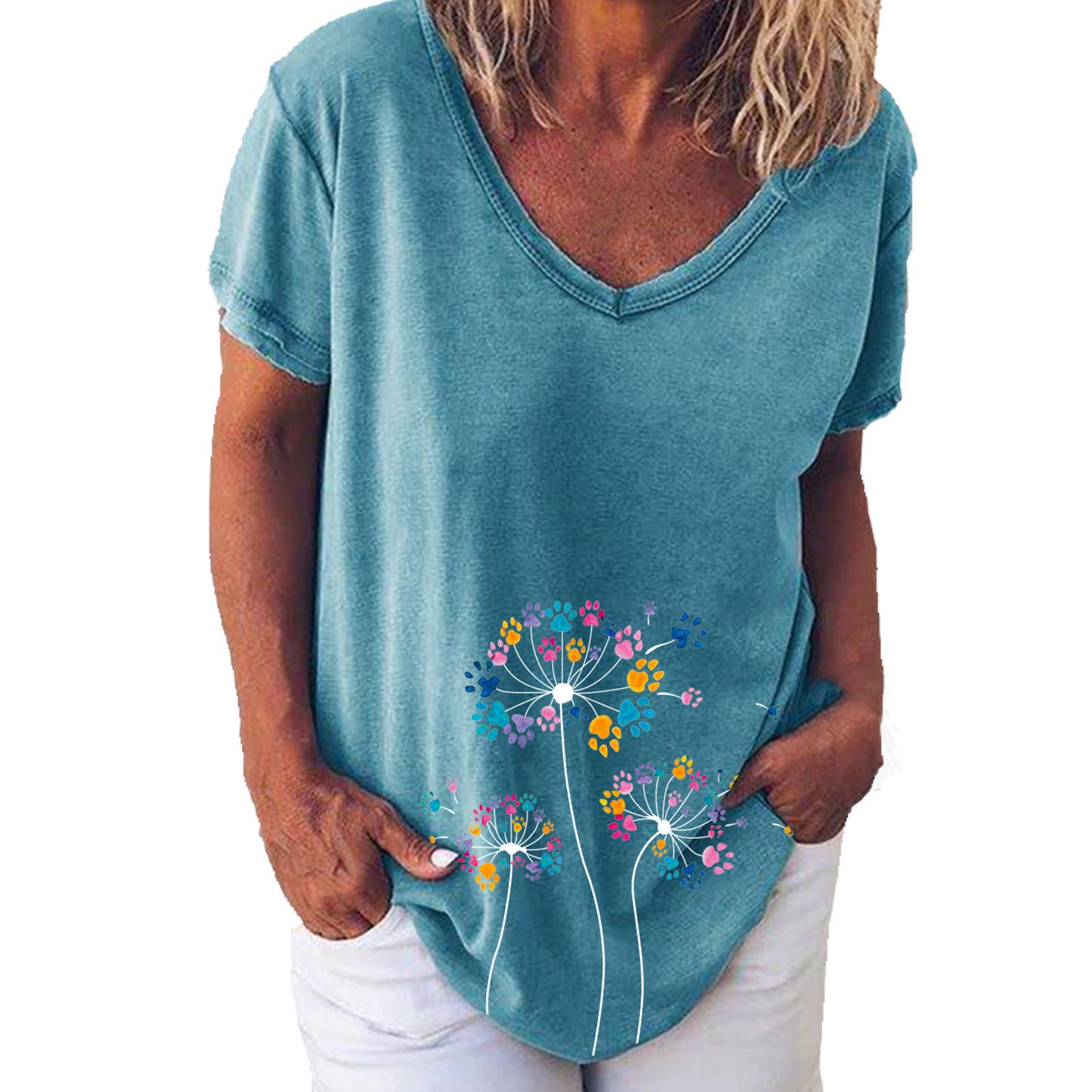 Women's Summer Creative Printing Collar Elegant Sleeve Women's T-shirt