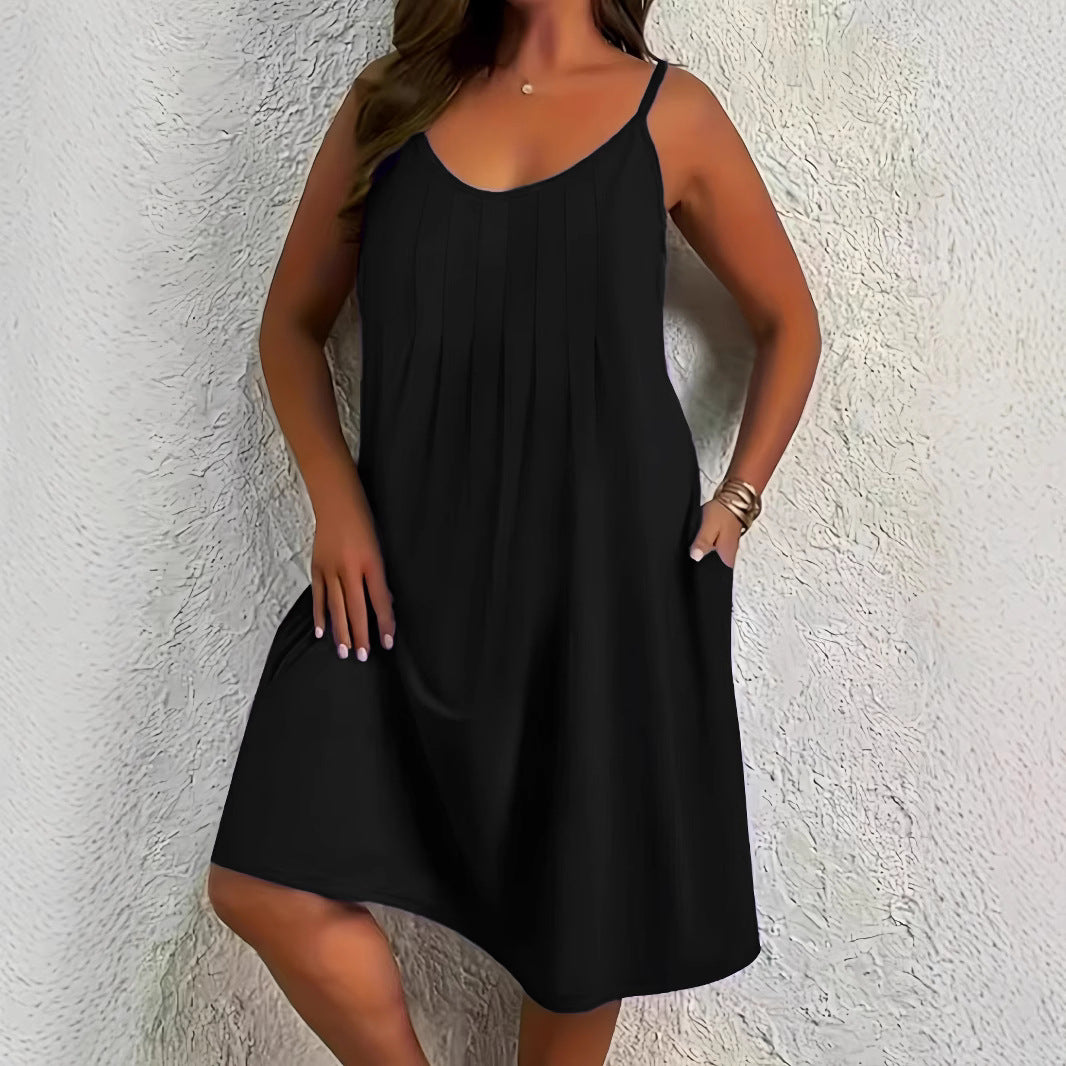 Women's Mid-length Umbrella Solid Color Crew Neck Dress